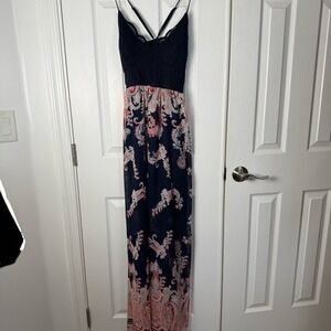 Trixxi Elegant Lace‎ Chiffon Paisley Sleeveless Maxi Dress Medium EUC